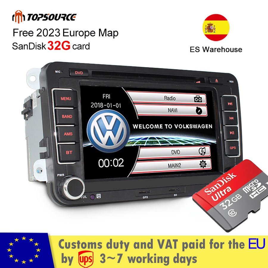 EU STOCK SPAIN WAREHOUSE DDP 2 Din 256M GPS Navigation Autoradio with Free Backup Camera/32G Memory Card 2023 Europe Map